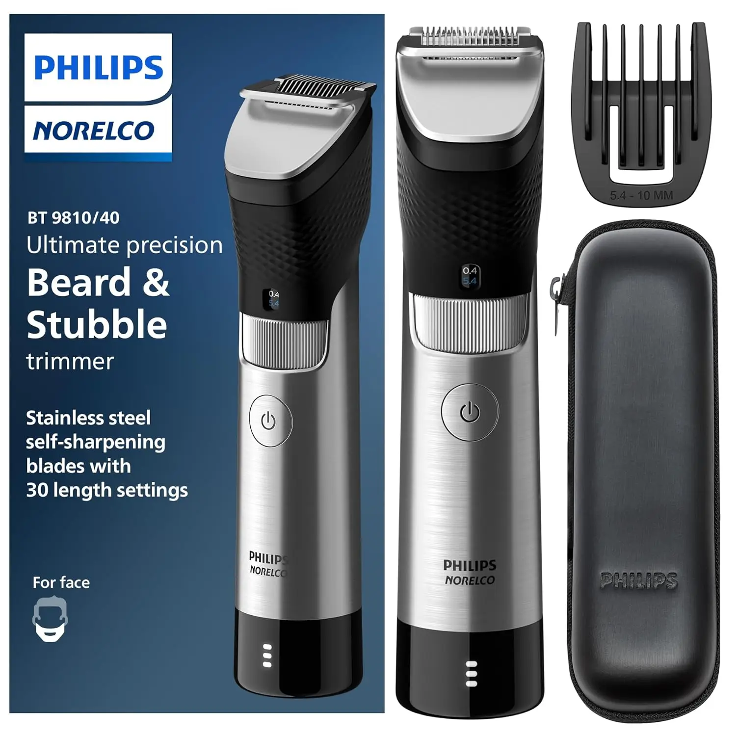 Philips-Tondeuse électrique hybride aste Norelco, rasoir en acier inoxydable 30, Lithium-Ion BT9810