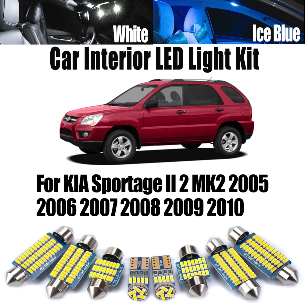 

12Pcs Canbus Car LED Interior Reading Light Kit For KIA Sportage II 2 MK2 2005- 2007 2008 2009 2010 License Plate Map Dome Bulbs