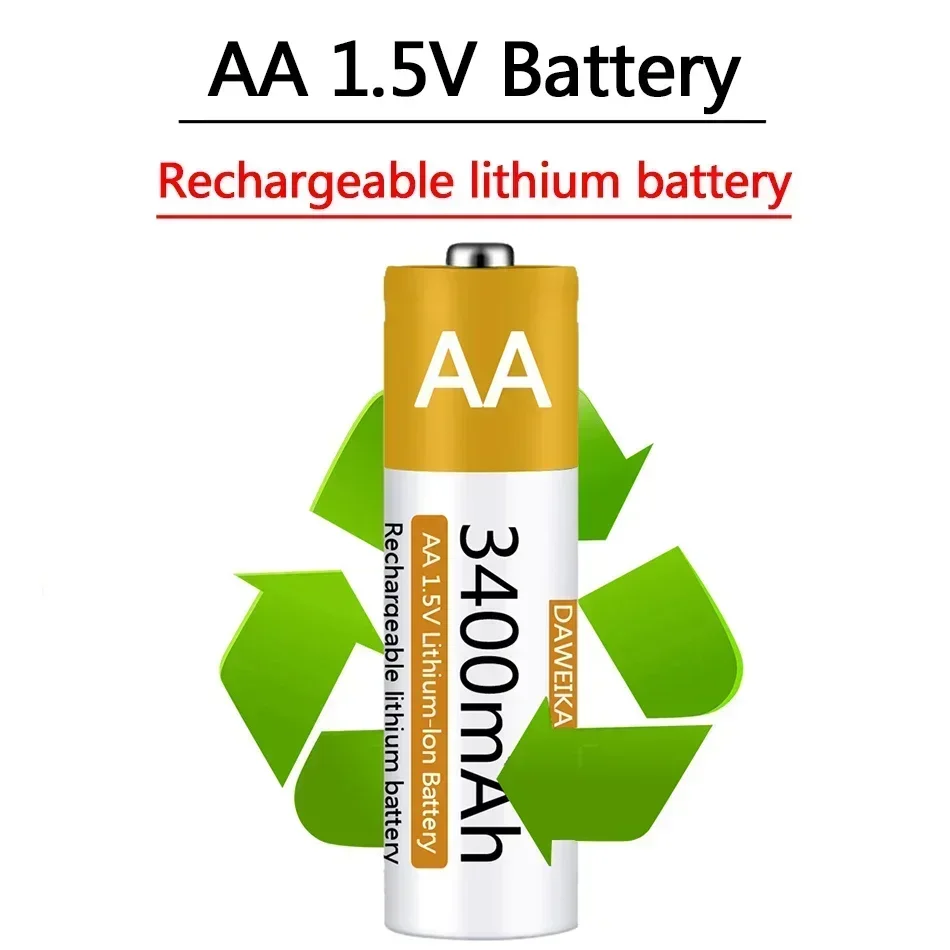 Batteria AA da 1,5 V Batteria ricaricabile agli ioni di litio AA Batteria agli ioni di litio AA da 3400 mAh per mouse con telecomando piccolo ventilatore Giocattolo elettrico