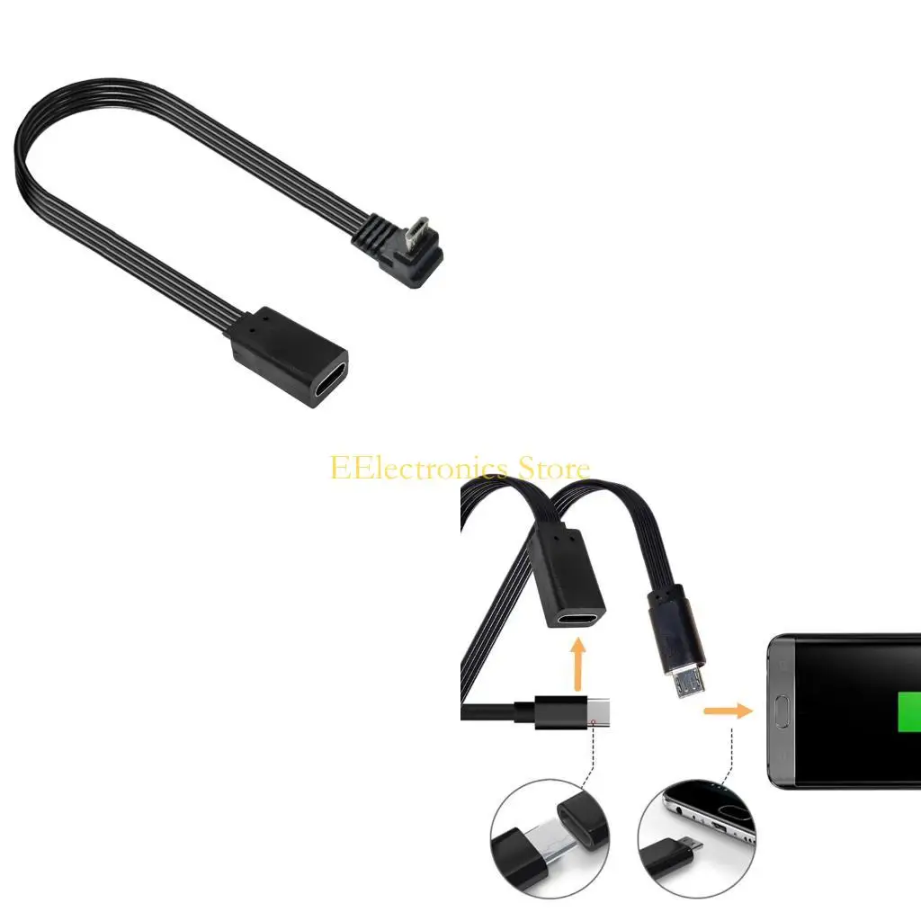 B03C Angled Microed USB Male To USB C Female Adapter Cable 480Mbps Data Transfer 10W Power for Camera Lamp Gadgets