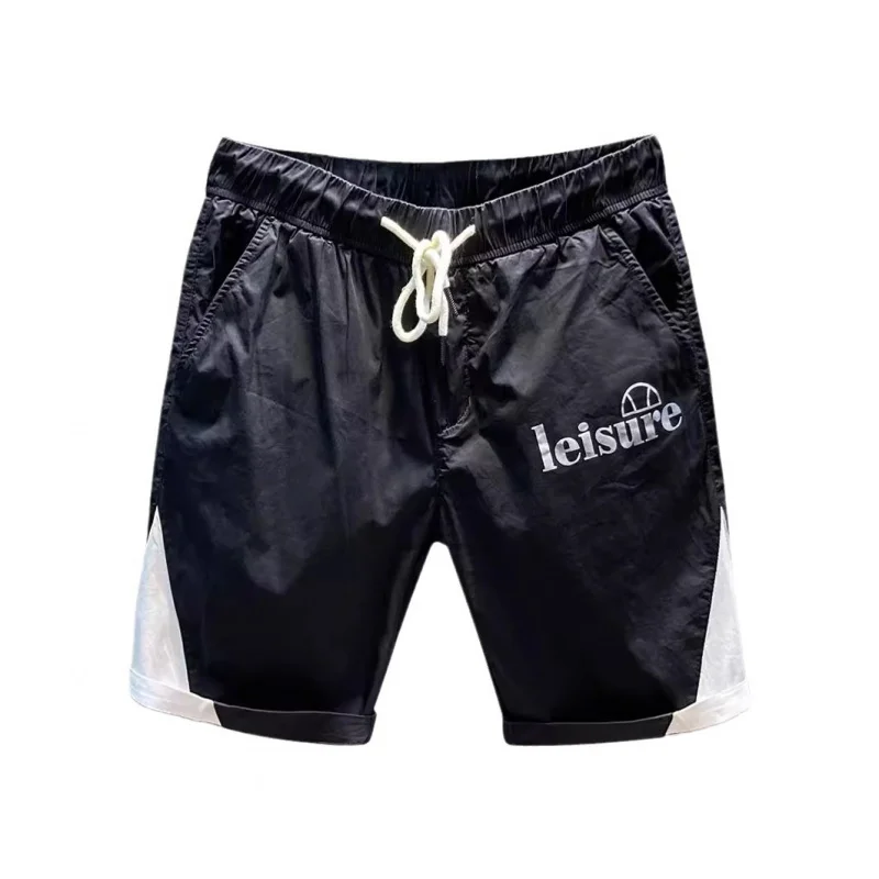Summer Casual Pants Shorts Men's Color Matching Printed Basketball Sports Breathable Loose Elastic Cropped Beach Pants