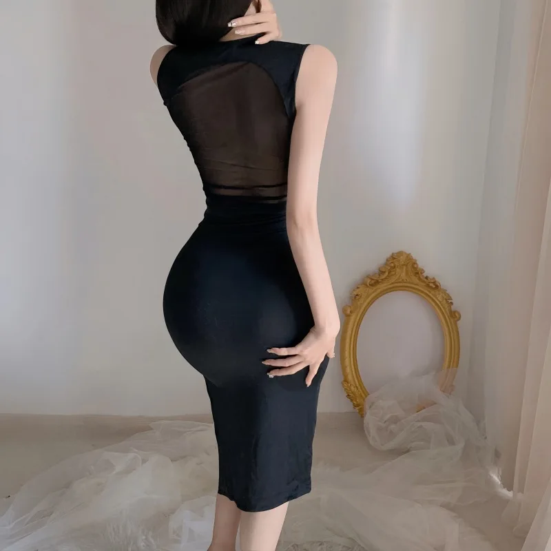 โปร่งใสเซ็กซี่ยาวเย้ายวนชุดเร้าอารมณ์ชุดชั้นในผู้หญิงรอบคอร้อนภรรยาไนท์คลับชุดสีดําขายส่ง