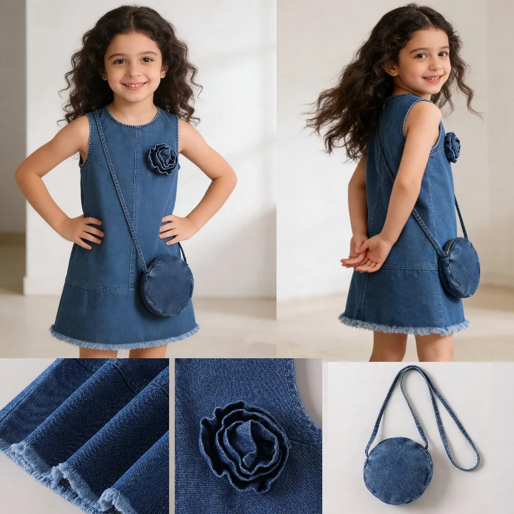 

Новинка 2026: Летний модный комплект для девочек (платье без рукавов и сумка), 2 предмета, для детей 4-8 лет