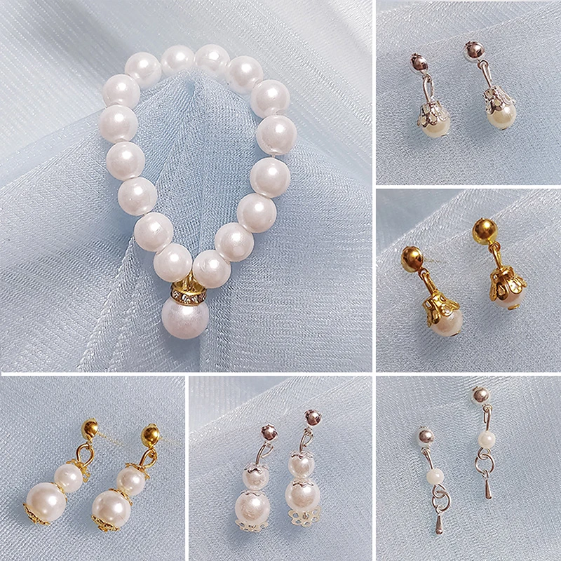 

2PCS DIY Decoration Antique Doll Earrings Accessories For 30cm/60cm Doll Ear Studs Earrings Pearl Necklace Toys