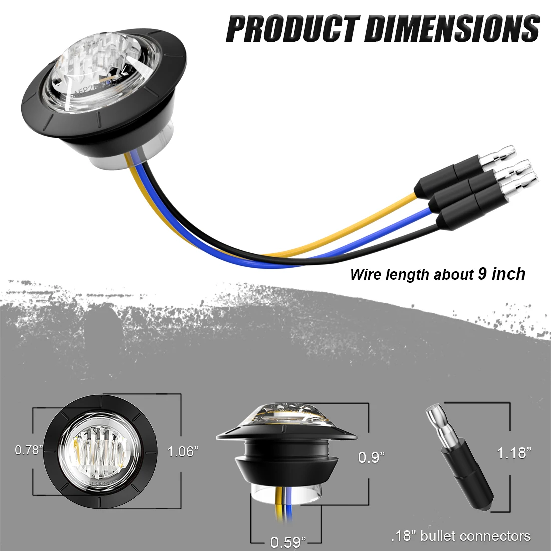 5/20pcs LED Side Marker Lights Dual Color with Bullet Plug Indicator Clearance Light Round 3/4\