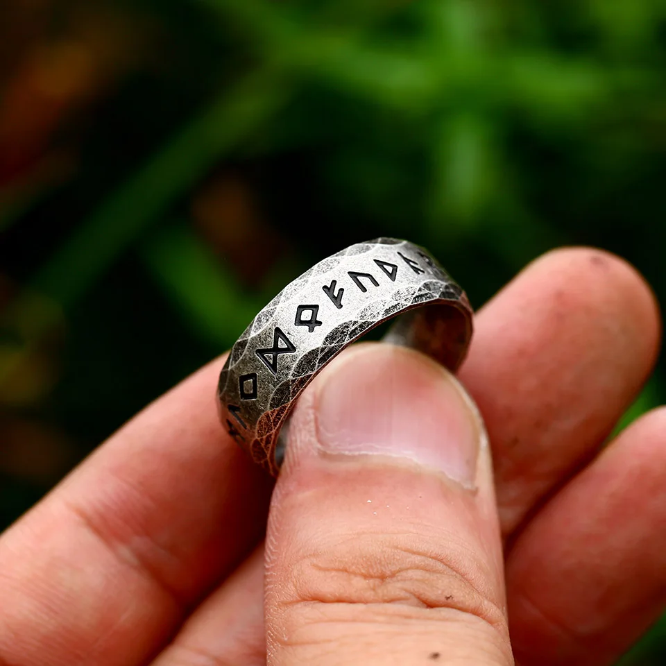 Vintage Silver Color Viking Letter Rune Rings Men Women Simple Nordic Odin Viking Ring Stainless Steel Amulet Fashion Jewelry