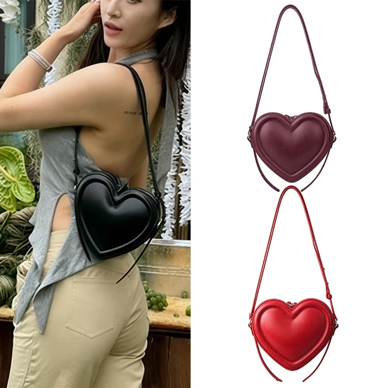 

Брендовая модная сумка через плечо, стильная уличная сумка в форме 3D-сердца, высококачественная мини-сумка в форме сердца из искусственной кожи, женские сумки