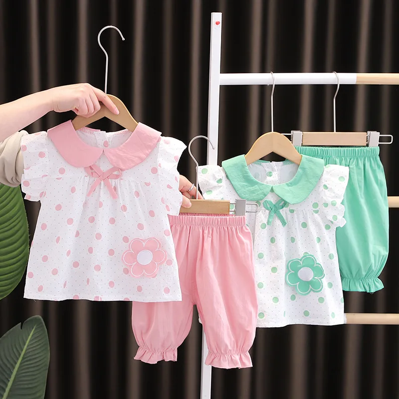 

18M-5T summer children kids girls fashion cute short sleeve shirt pants sets suits
