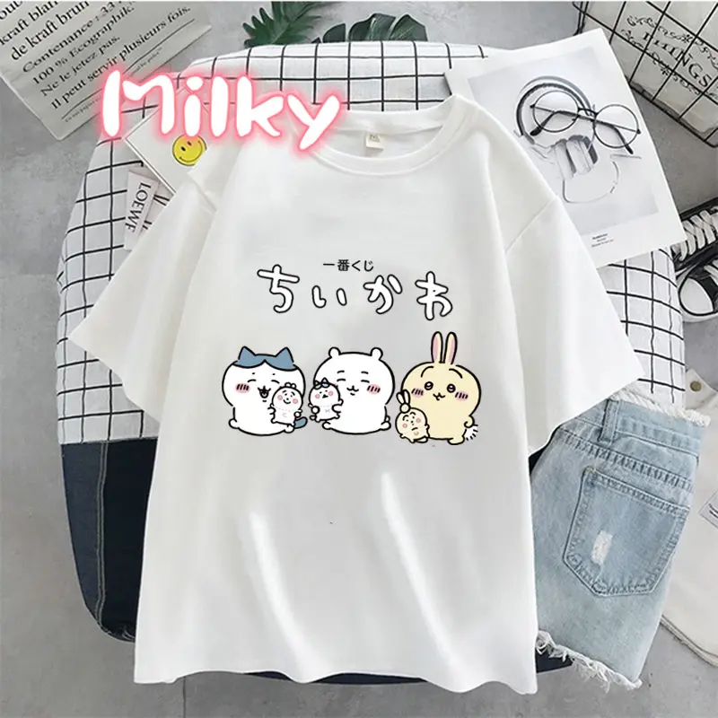 T-shirt à manches courtes imprimé Chiikawas pour femmes, Streetwear Harajuku, Tee graphique esthétique, Comics japonais, Vêtements en Y féminins drôles, Mignon