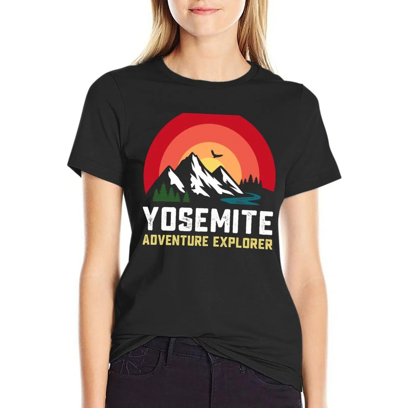 Yosemite adventure explorer national park hiking mountain T-Shirt tees tops cotton t shirts Women