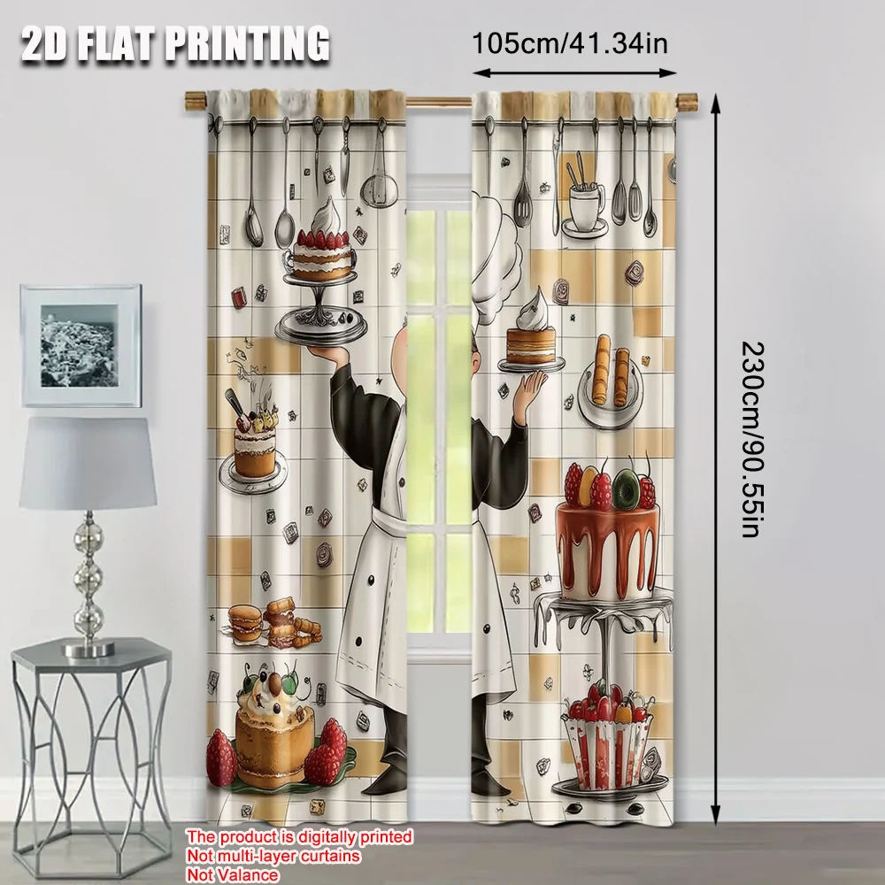 2 قطعة ، ستائر الربيع والصيف معجنات الخبازين المطبخ الفن الطباعة الرقمية الستائر تنوعا البوليستر النسيج الزينة في الهواء الطلق ل