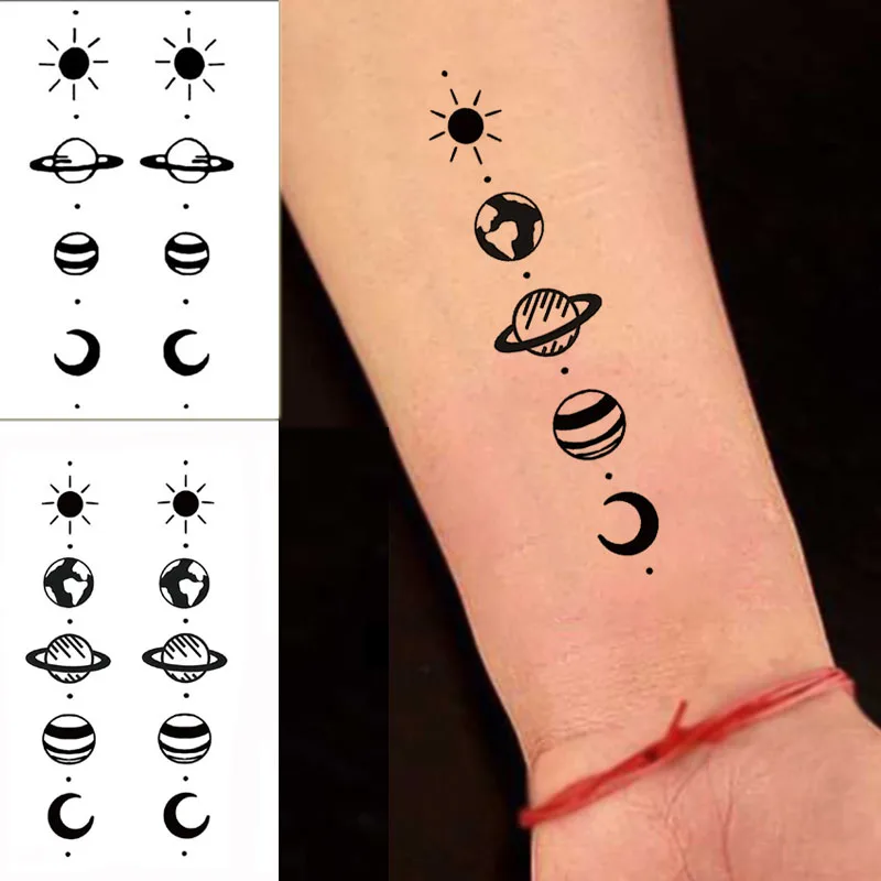 

Лунное Солнце татуировки наклейки планета прекрасный элемент поддельные татуировки для детей женщин мужчин водостойкая временная вечеринка шея рука рука боди-арт