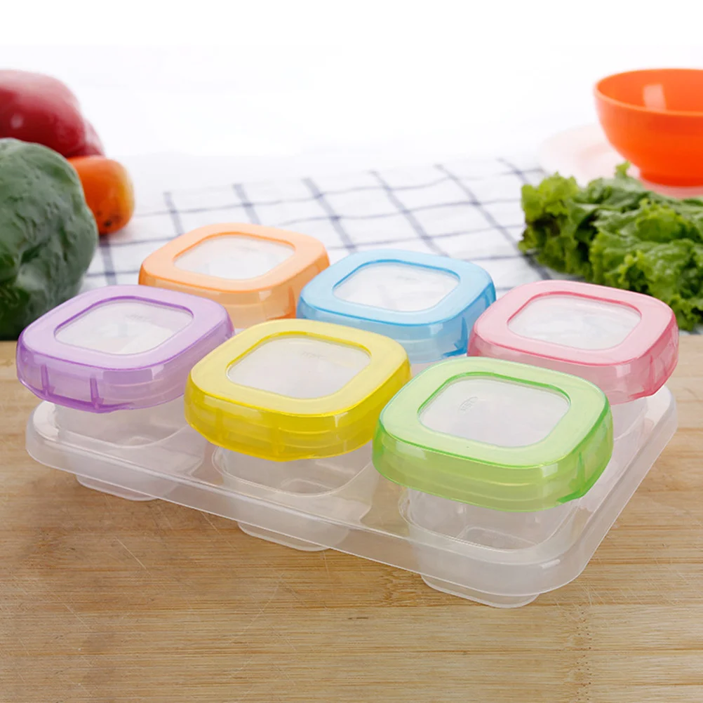 6pcs 60ml Baby Weaning Food Freezing Cubes Tray Pots Freezer Storage Containers (Mixed Colors) baby food containers