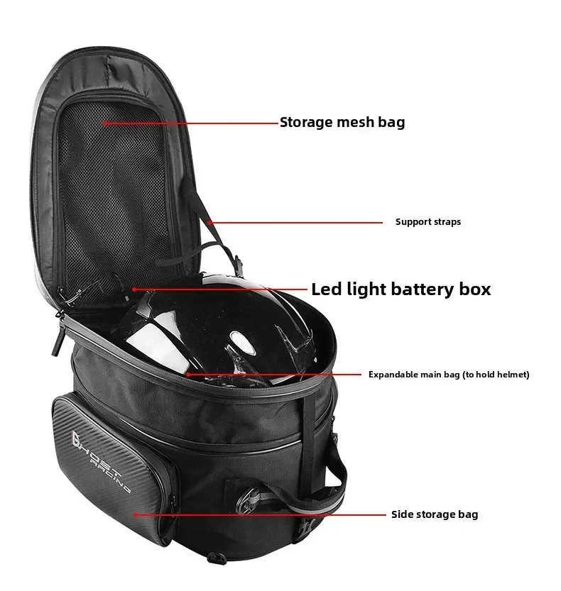 Estuche trasero para motocicleta resistente a la intemperie: iluminación LED integrada con capacidad de almacenamiento expandida