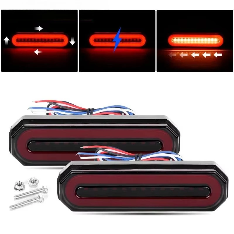 3 in 1 LED Brake Tail Turn Lights Red-Yellow Sequential Flowing Turn Signal Light Stop Taillight for Truck Trailer RV Cargo Van