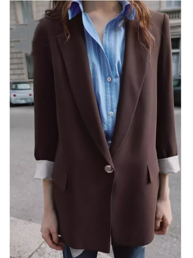 

New 2025 Autumn Casual Loose Printed Cuff One Button Women's Suit Jaet Comfortable Polyester Fiber Office Wear Regular Sve