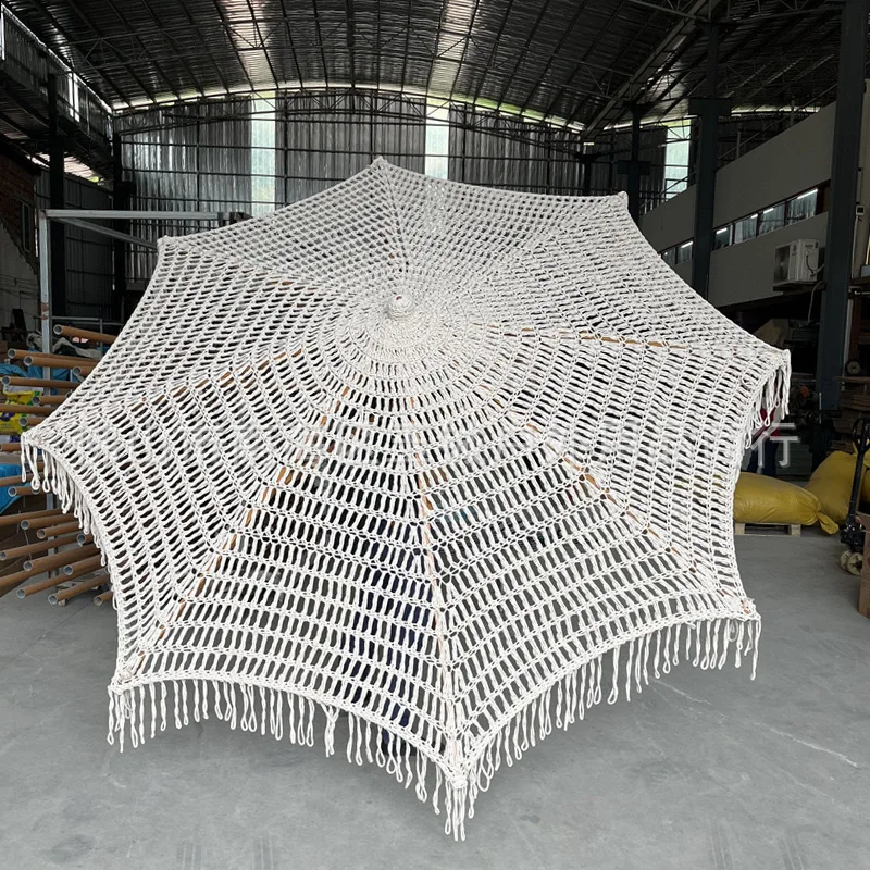 Hand Woven Macrame Parasol Boho Tassel Patio Sun Shade Umbrella for Garden Decor