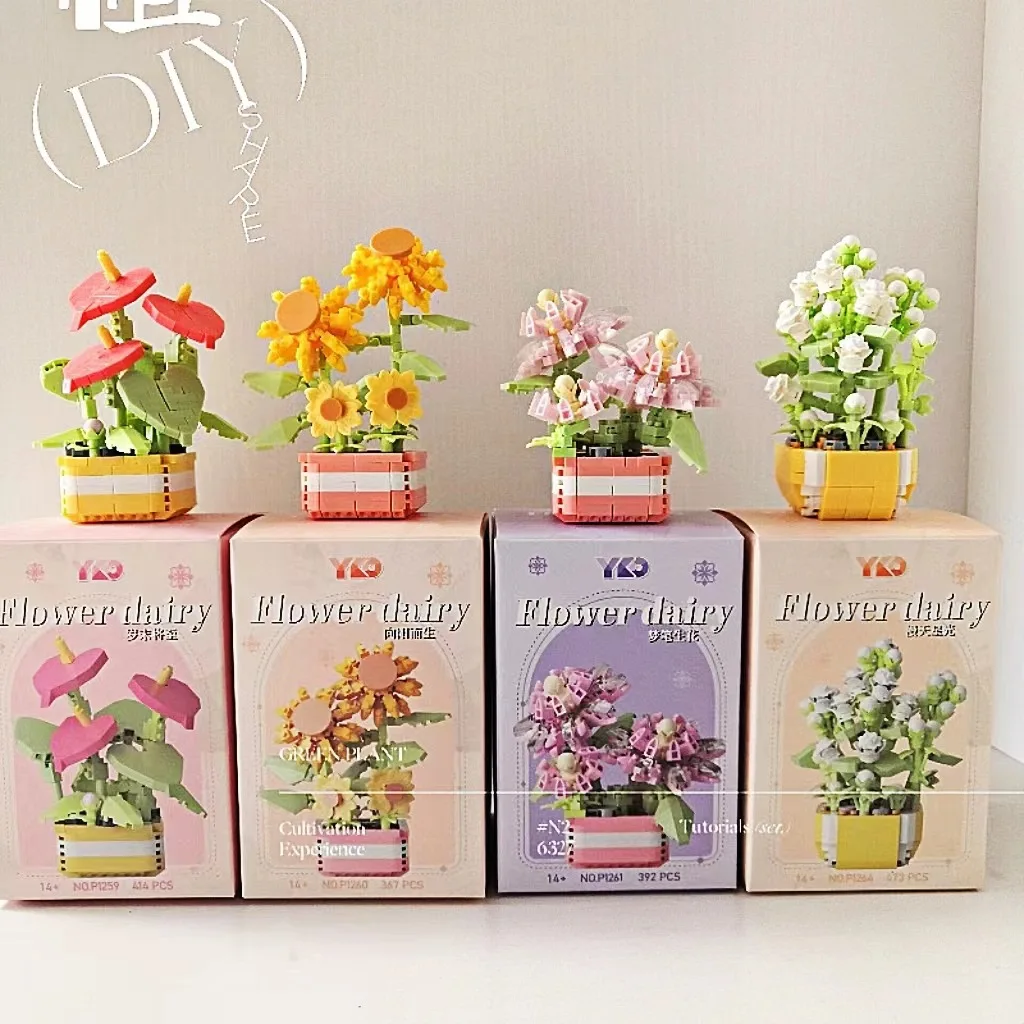 Creative Mini Block Assembly Bricks Toys For Kids Girl 8 to 14 Year Old Gift Flower Bouquet Building Blocks Set for Adults Gifts