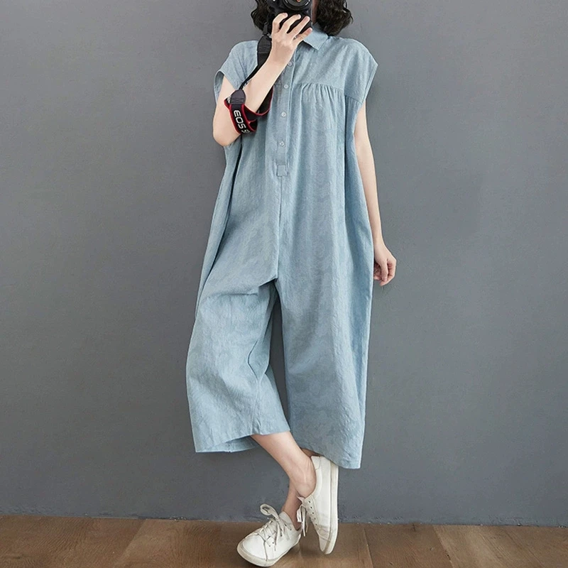 

Women One Piece Sleeveless Loose Fit Denim Jumpsuit Boyfriend Style Summer Cargo Pants Casual Streetwear Pockets Jean Jumpsuits