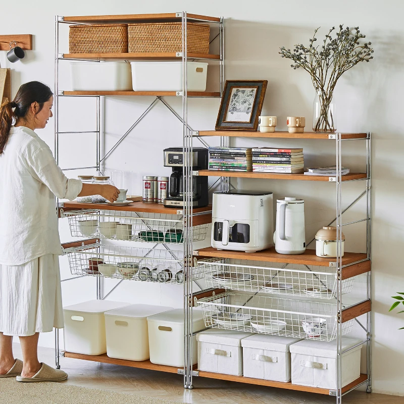 

Kitchen Microwave Oven Shelf Stainless Steel Solid Wood Storage Floor Hole Board Bookshelf