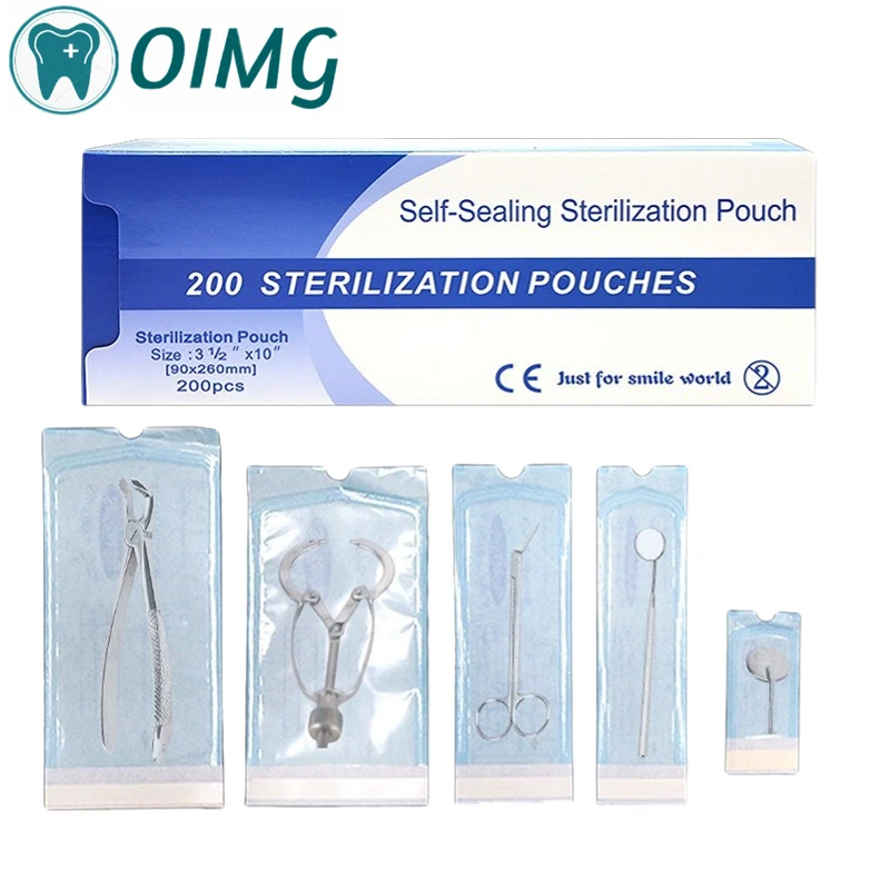 200Pc/Pack Dental Self Sealing Sterilization Pouch Medical Grade Paper Disposable Dental Tattoo Tool Storage Bag 4 Size Optional