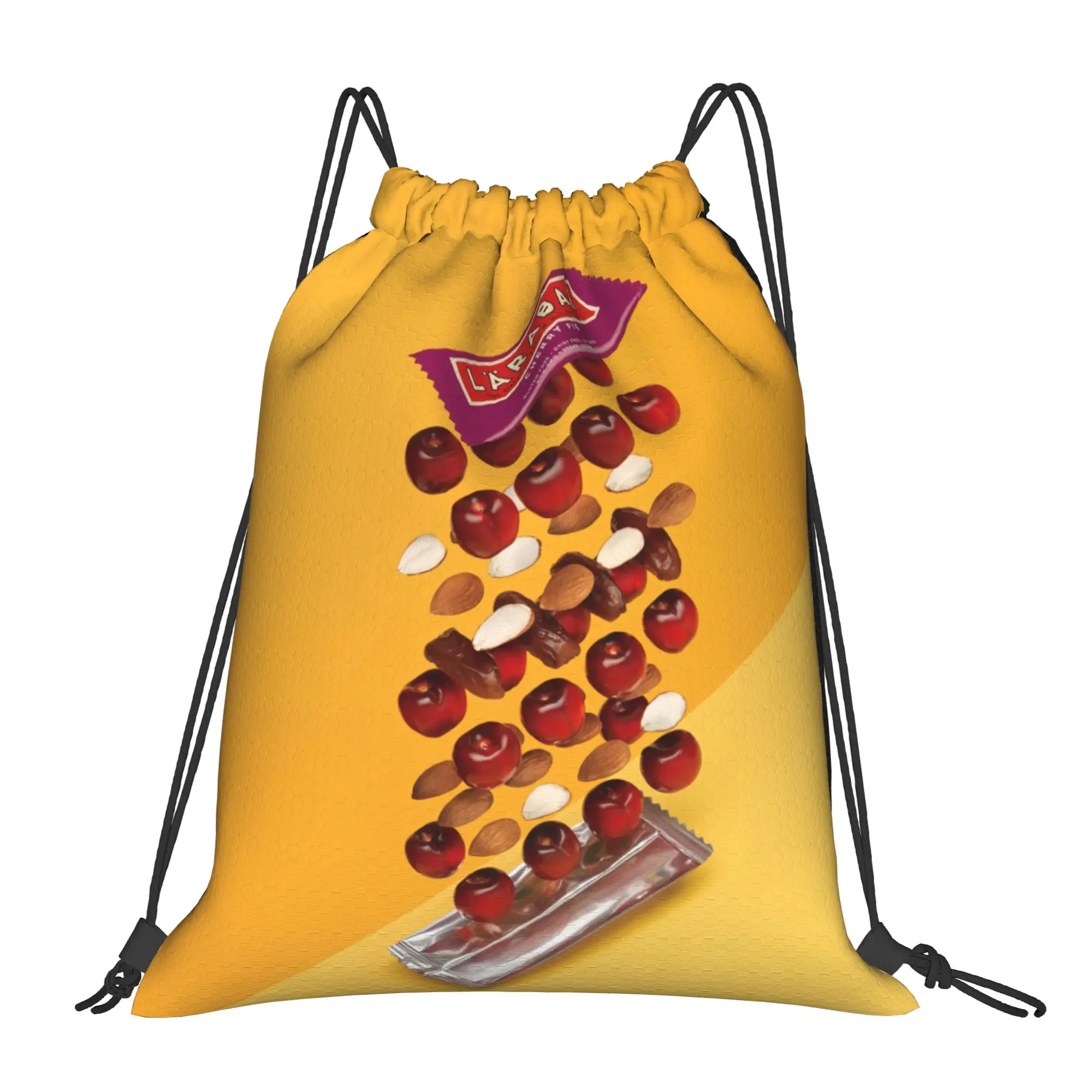 LÄRABARR Cherry Pie Yellow Falling Fruit & Nut Portable Sports Riding Gym Drawstring Storage Sporty Backpacks