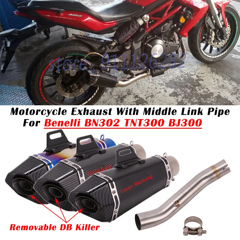 

Slip On For Benelli TNT300 BJ300 BN302 TNT 300 Motorcycle Exhaust Escape System Modified Muffler With Middle Link Pipe DB Killer