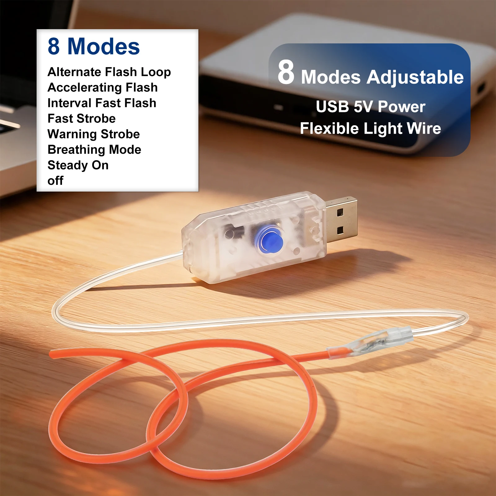 5V USB 8 Modes Flexible LED Filament 1.6mm Ultra‑thin 360° Full Body Light 110/190/300mm DIY Craft Model Decor Lamp Strip