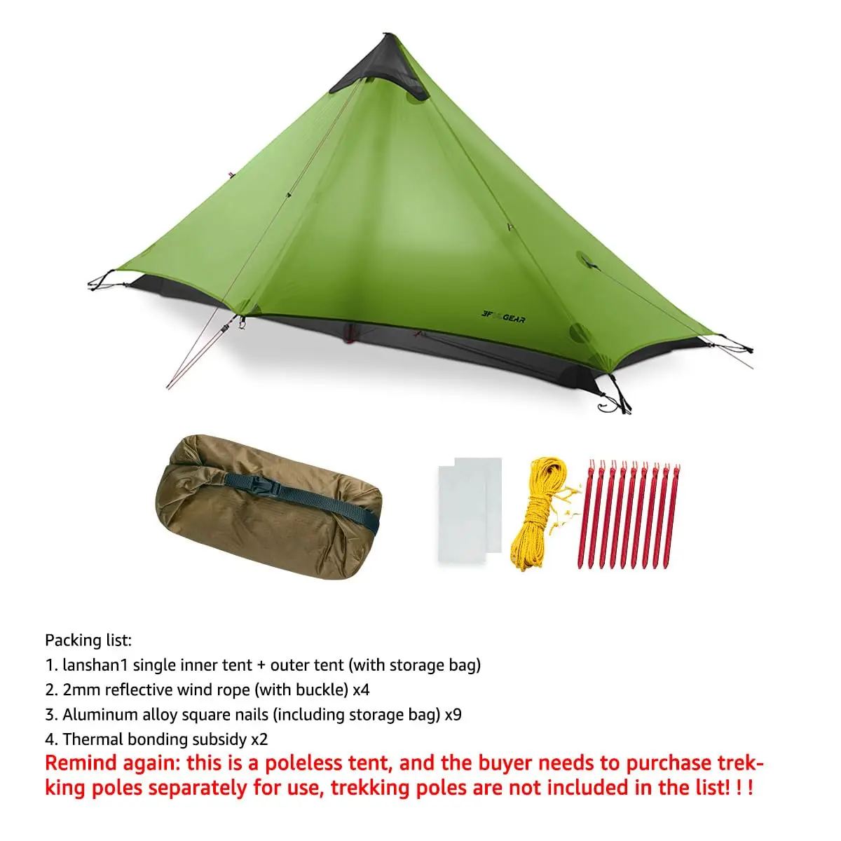 Image of 3F UL GEAR Lanshan1 3/4-Jahreszeiten-Zelt, tragbares 1-Personen-Einzelzelt, 15D Nylon, wasserdicht, doppellagig, ultraleichtes Zelt zum Klettern und Wandern