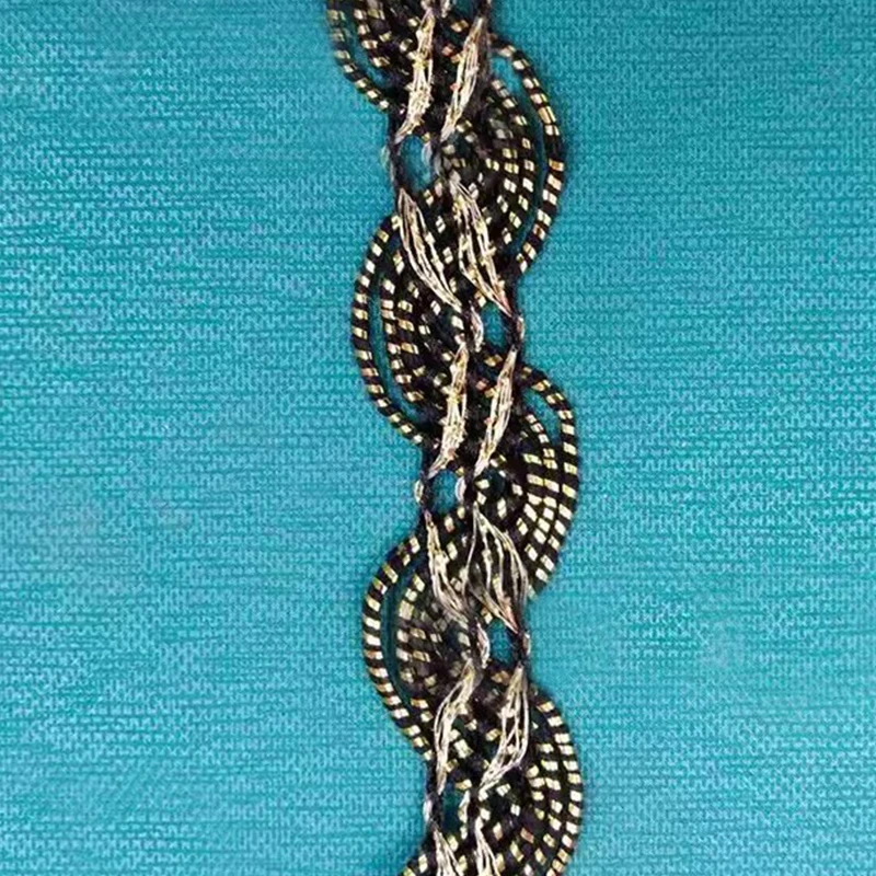 20Yards Black Gold Lace Trim Ribbon Curve Lace Fabric Sewing Centipede Braided Lace Wedding Craft DIY Clothes Accessories Decora