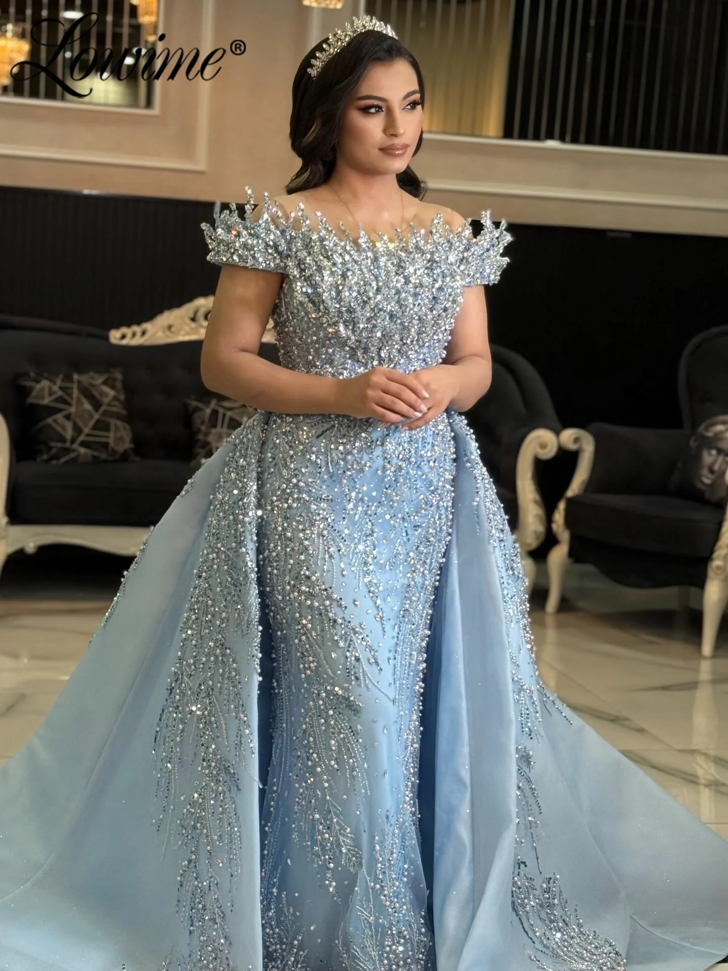 

Небесно-голубое вечернее платье из двух частей с длинными рукавами, мусульманское, в стиле Ближнего Востока, с блестящими кристаллами, для выпускного вечера, свадьбы, вечеринки, на заказ