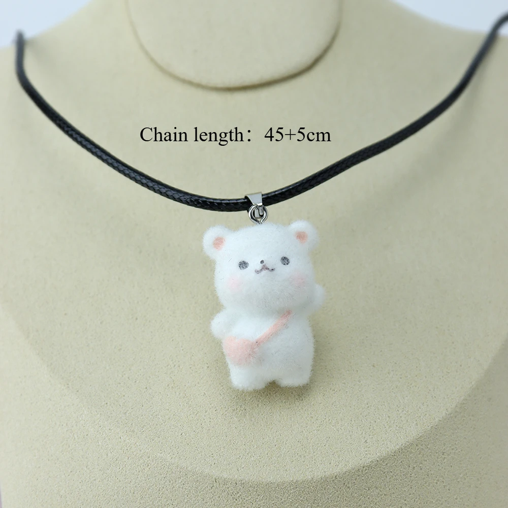 1Pcs 3D Fashion Cute Flocking Bear Resin Necklace Energy Sweater Necklace For Holiday Party Couple Gifts Woman Men Party Prom