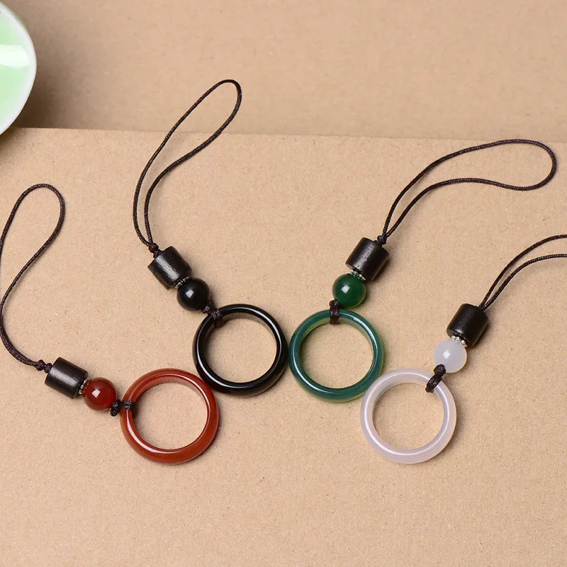 10pcs/lot Ring Buckle New Style China-Chic Natural Agate Fall Proof Mobile Phone Chain Six Word Truth Mobile Lanyard Jewelry