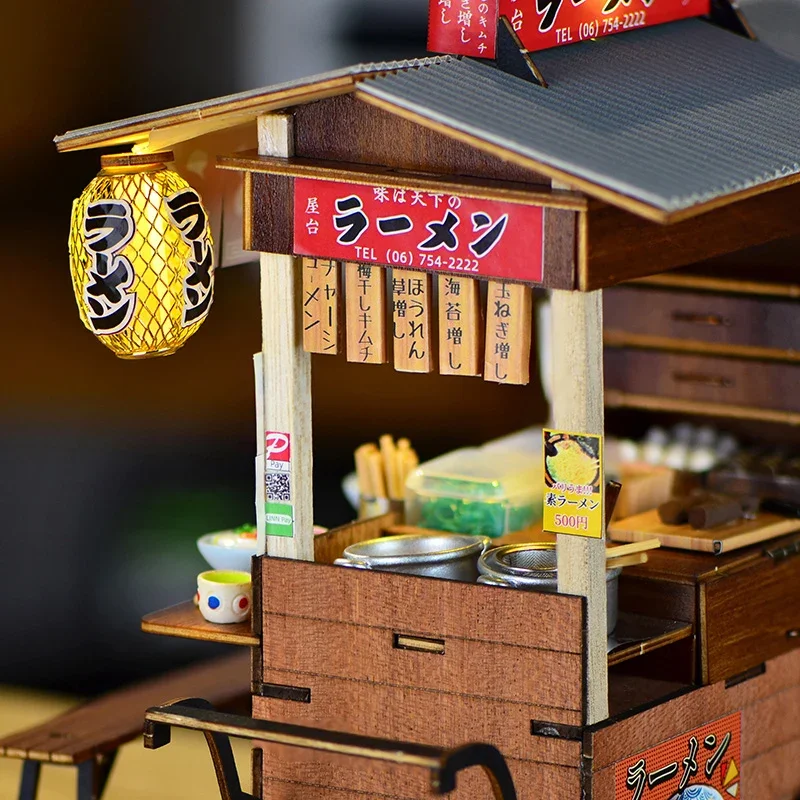 Anima dos desenhos animados japonês ramen tenda diy cabine artesanal de madeira comida e cena jogo casa boneca acessórios ornamentos presente aniversário