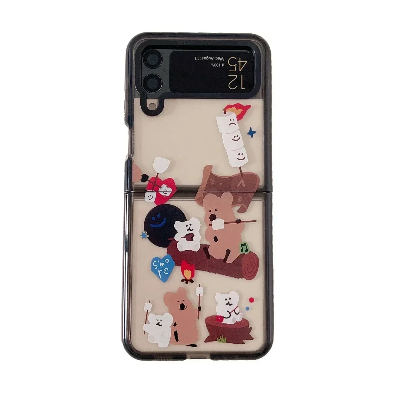 

Black Border Acrylic Bear Phone Case for Samsung Galaxy Z Flip 5 4 3 Back Cover for ZFlip3 ZFlip4 ZFlip5 Hard Case Shell