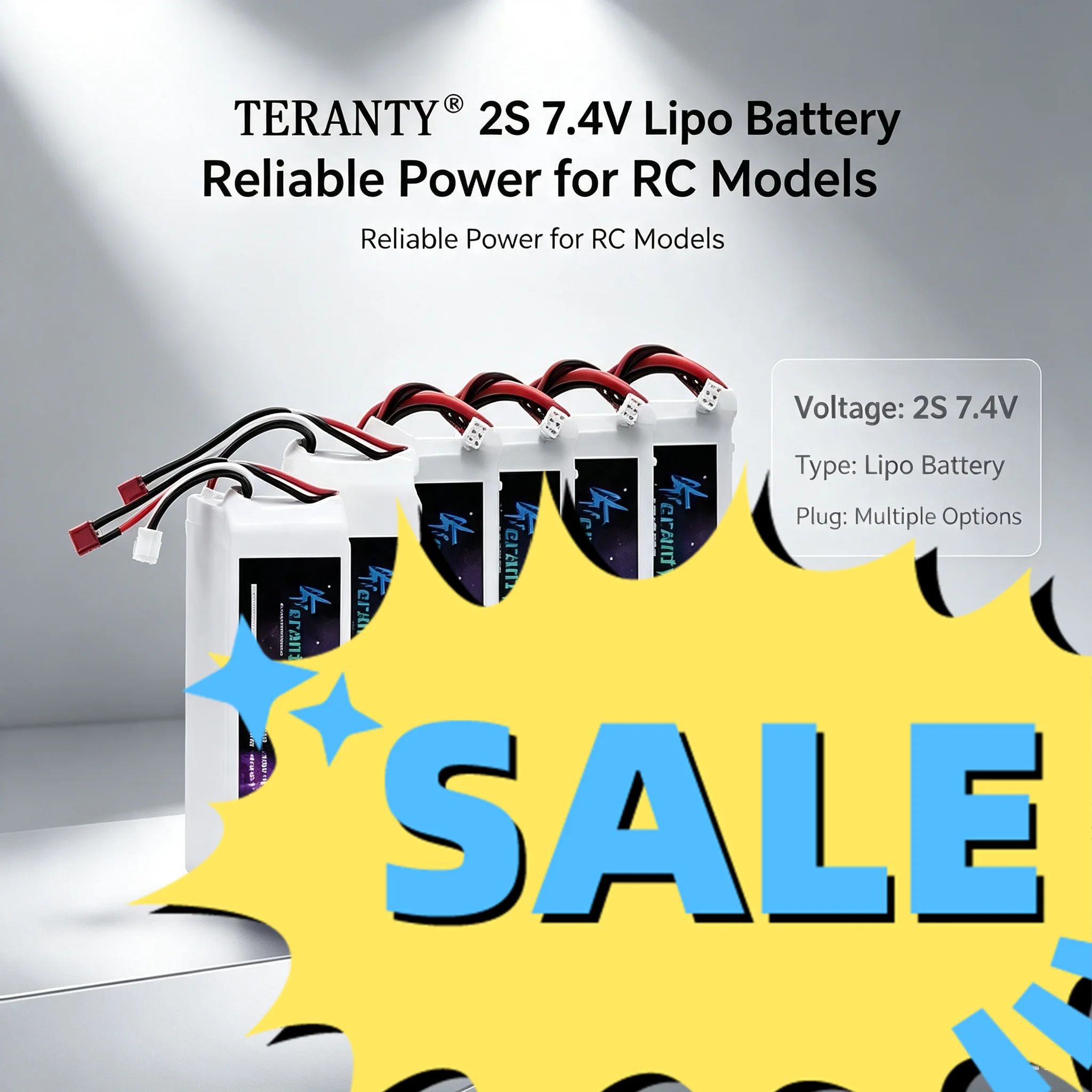 Аккумулятор TERANTY 2S Lipo 7.4В 1500/2200/2700/3000/3300/4200/5200/6000/6800/7800/8800/10400мАч для радиоуправляемых моделей игрушек, самолетов, лодок, автомобилей.
