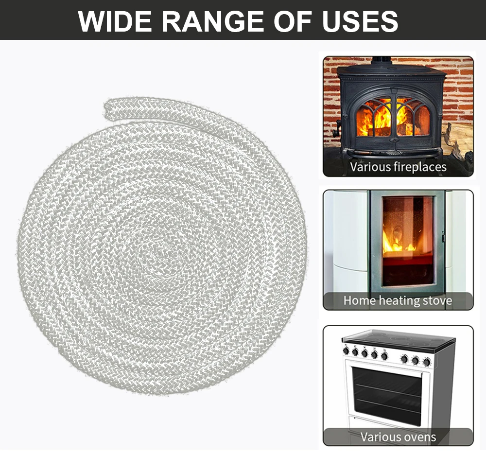 6/10/12mm Stove Rope Fireplace Sealing Rope Gasket Door Cord Log Wood Burning Stove High Temperature 2m Length Sealing Rope