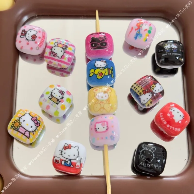 

Бусины Hello Kitty в стиле аниме, разноцветные полые кольца, брелок ручной работы, цепочка для телефона, аксессуары для рукоделия и украшения ручек.