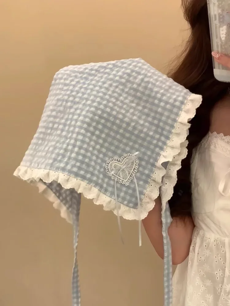 

Korean Style Blue Headscarf - Summer Beach Vacation Boho Triangle Bandana Hair Accessory for Women