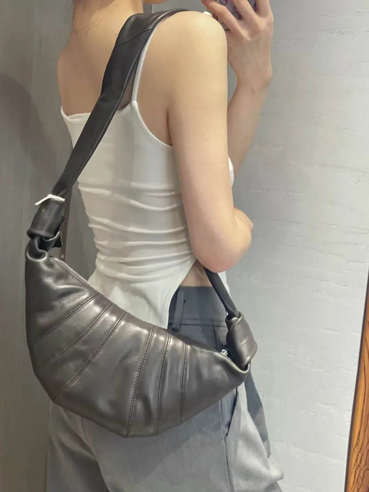 Imagem -04 - Bolsas Crossbody de Couro Genuíno para Mulheres Bolsas Hobos de Pele de Carneiro Francesa Bolsa Casual de Ombro Moda de Rua Alta