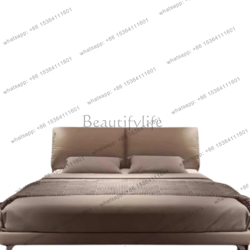 Brown Base Mattress Double Bed Leather Minimalist Modern Storage Double Bed Frame Luxury High Cama Matrimonial