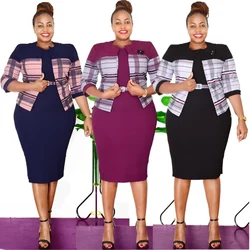 Plus Size New Arrival Fashional African Style Office Ladies Top and Dresses Two Pieces Suits For Elegant Women