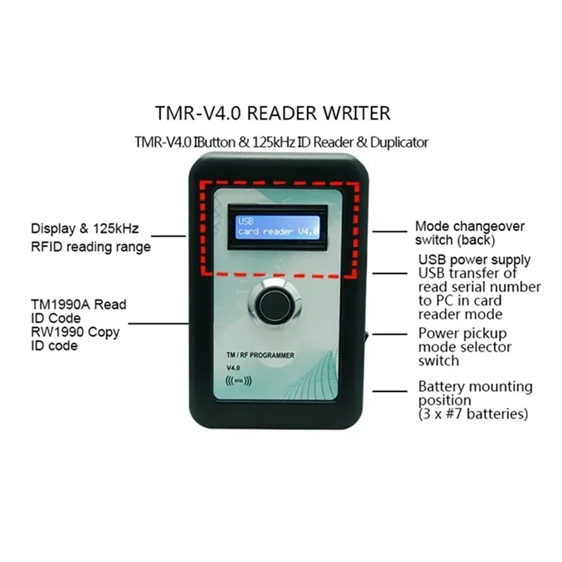 【جديد】TMRF-V4.0 Ibutton Programmer DS1990A ناسخة ناسخة 125 كيلو هرتز قارئ RFID مسجل