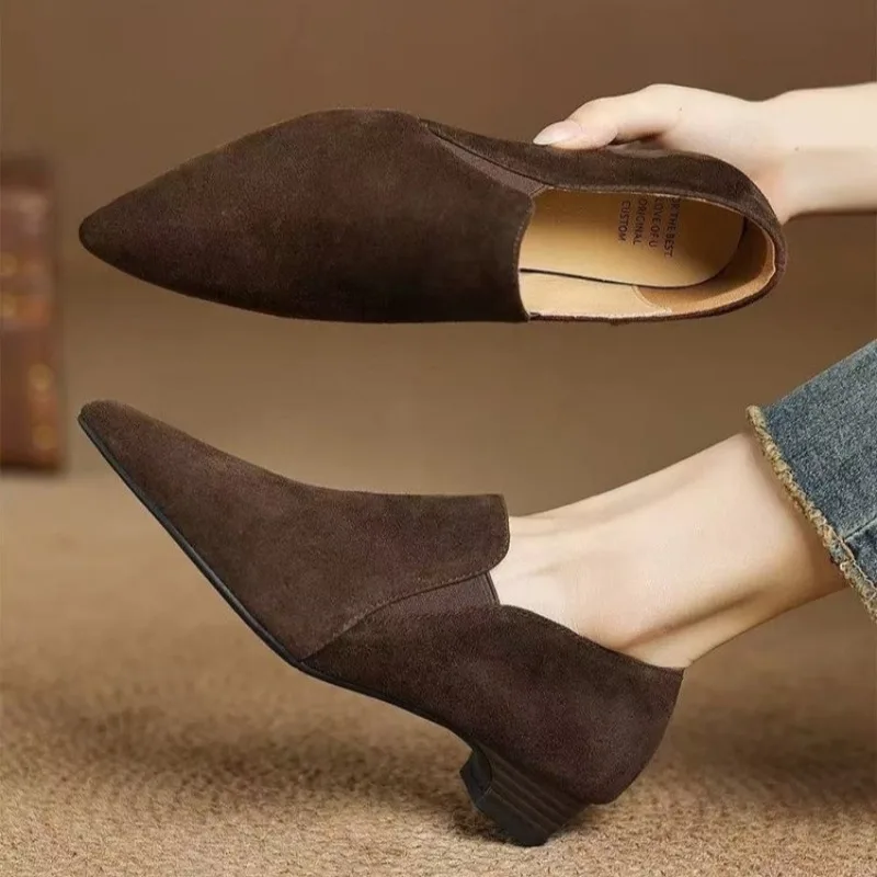 

Новинка 2023 года, роскошные женские туфли-лодочки без шнуровки, офисные женские повседневные модные весенние туфли с острым носком на массивном высоком каблуке