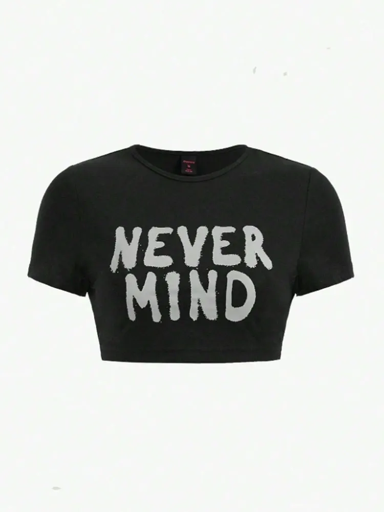 ROMWE PUNK Slogan Graphic Crop Tee