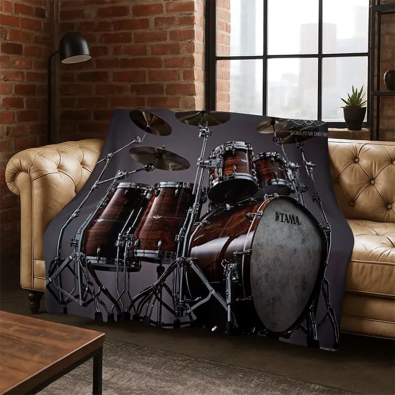 Drum Kit Drum Set Music Instruments Flannel Blanket Soft Warm Throw Blanket for Bedroom Living Room Bed Travel Camping Picnic