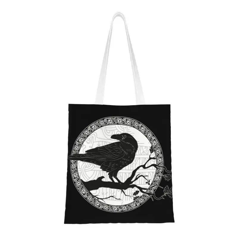 Ravens Huginn Muninn Mythology Grocery Shopping Bags Canvas Shopper Shoulder Tote Bag Big Capacity Durable Handbag