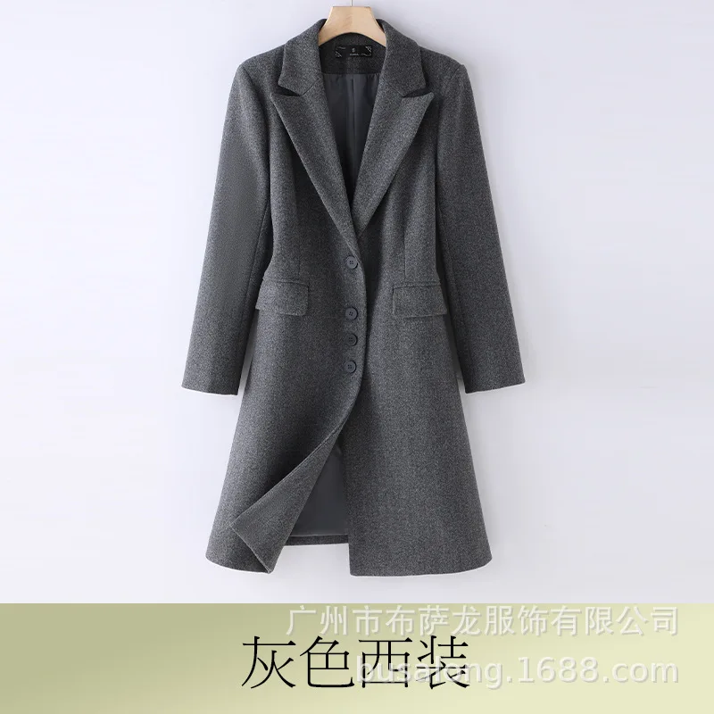 Casaco de lã feminino2025 outono inverno engrossado elegante estilo deusa profissional formal meados de comprimento trench casaco de lã