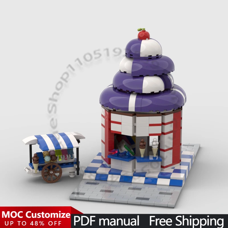 588 PCS Building Brick Modular Ice Cream Store MOC Customize Modular Building Block Creative Design DIY Boys Toy Christmas Gift
