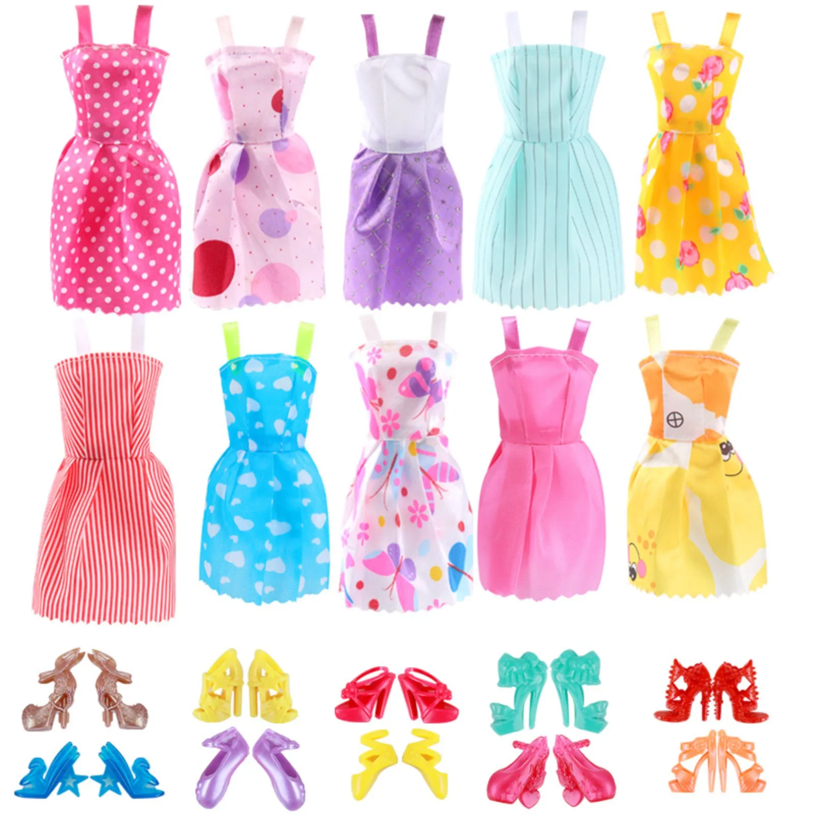 Fashion Clothes Set For Barbie Dolls Handmade Doll Shoes Boots Mini Dress Outfit Rack DIY for Girl 10/20/40/60 PCS Girl's Gifts